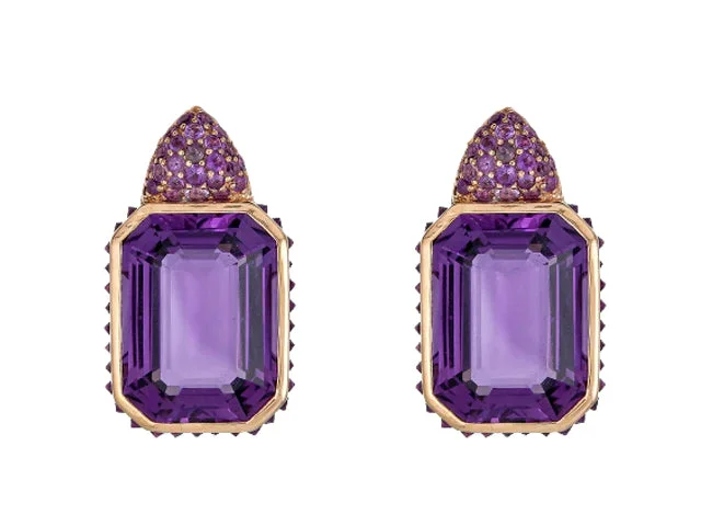 Glass Earrings-18k Rose Gold Amethyst Pietra Reverse Earrings