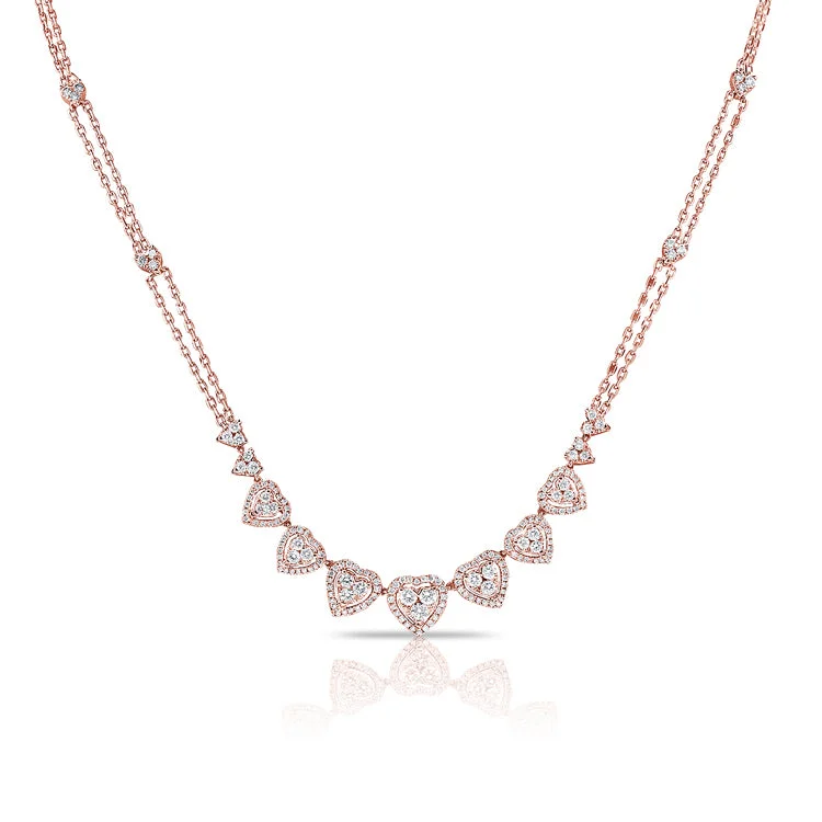 Bridal Necklaces-14K Rose Gold Fancy Diamond Heart Necklace