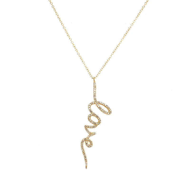 Topaz Necklaces-14K Yellow Gold Diamond Script "Love" Necklace