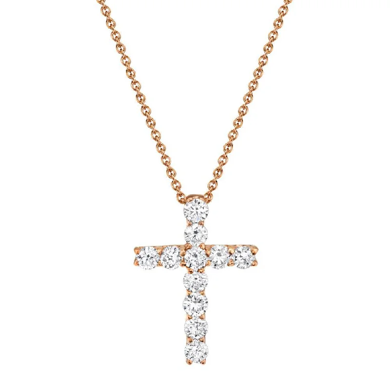 Luxury Gold Chain Necklaces-14K Rose Gold Diamond Cross Necklace