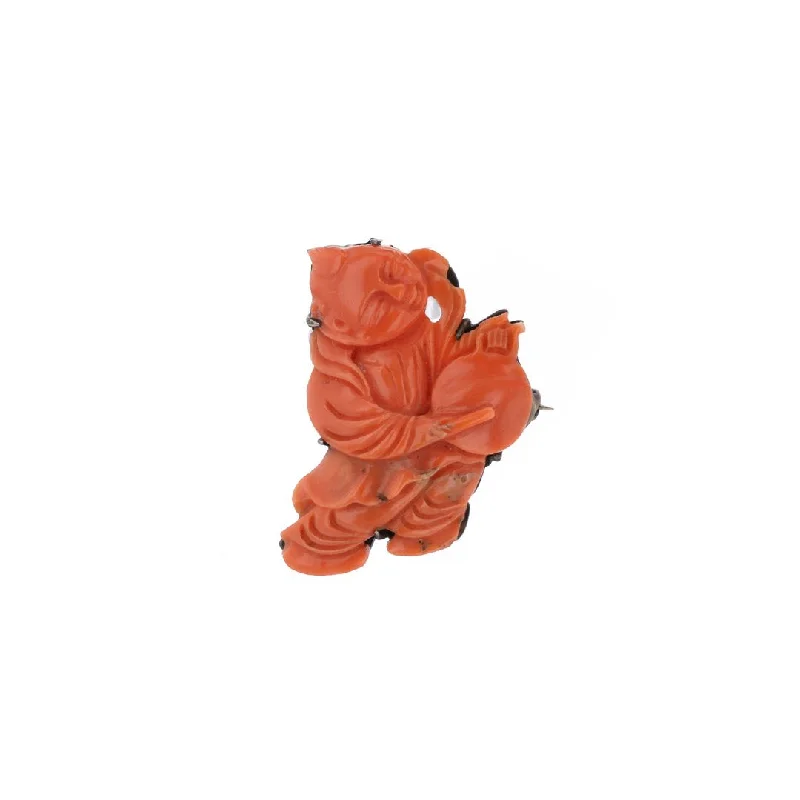 Chic Brooch-Hand Carved Coral Figure Brooch