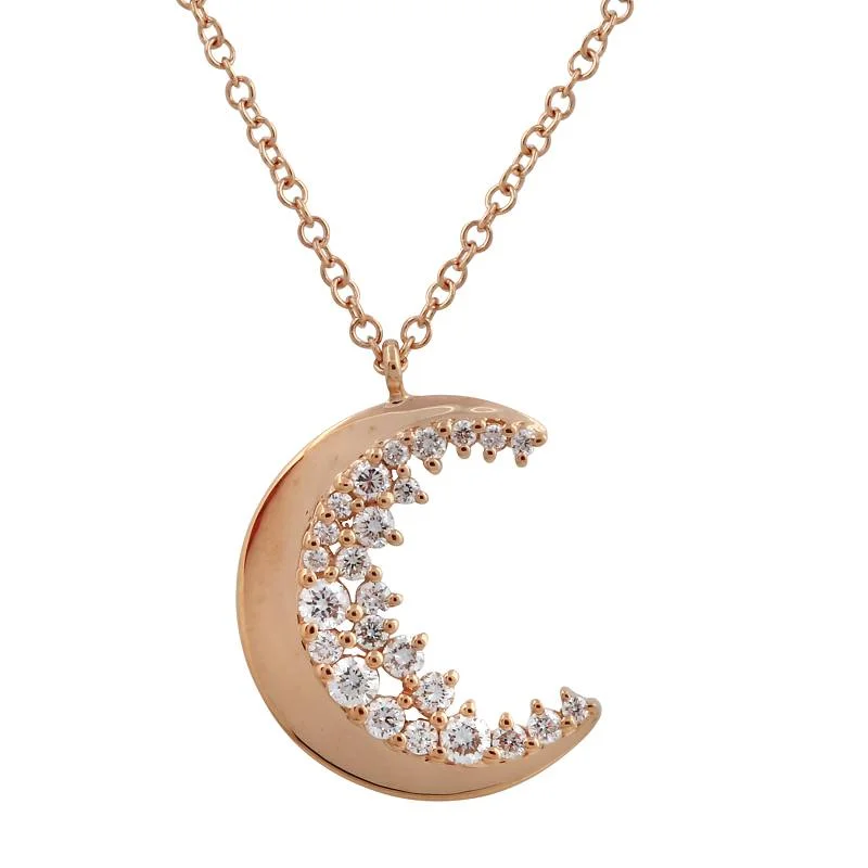 Silver Pendant Chain Necklaces-14K Rose Gold Diamond Moon Necklace