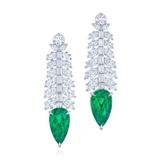 Long Earrings-KWIAT Colombian Emerald and Diamond Earrings E-2593-0-EME-PLAT