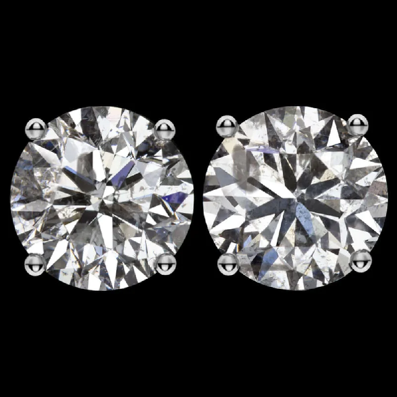 Beige Earrings-3.02ct VERY GOOD CUT NATURAL DIAMOND STUD EARRINGS ROUND BRILLIANT PAIR 3 CARAT