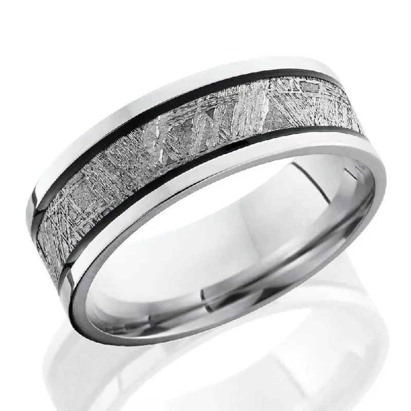 Wedding Bands for Men-Lashbrook 7.5mm Cobalt Chrome Men's Flat Wedding Band Ring with Meteorite Inlay