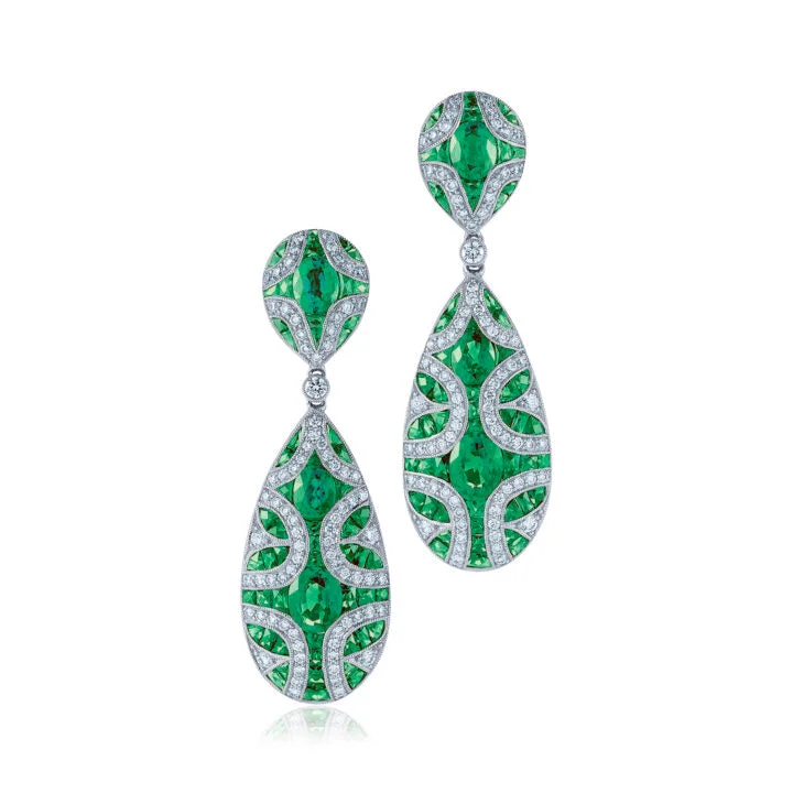 Gem Stud Earrings-KWIAT Argyle Collection Emerald and Diamond Earrings E-28452E-0-DIAEME-18KW