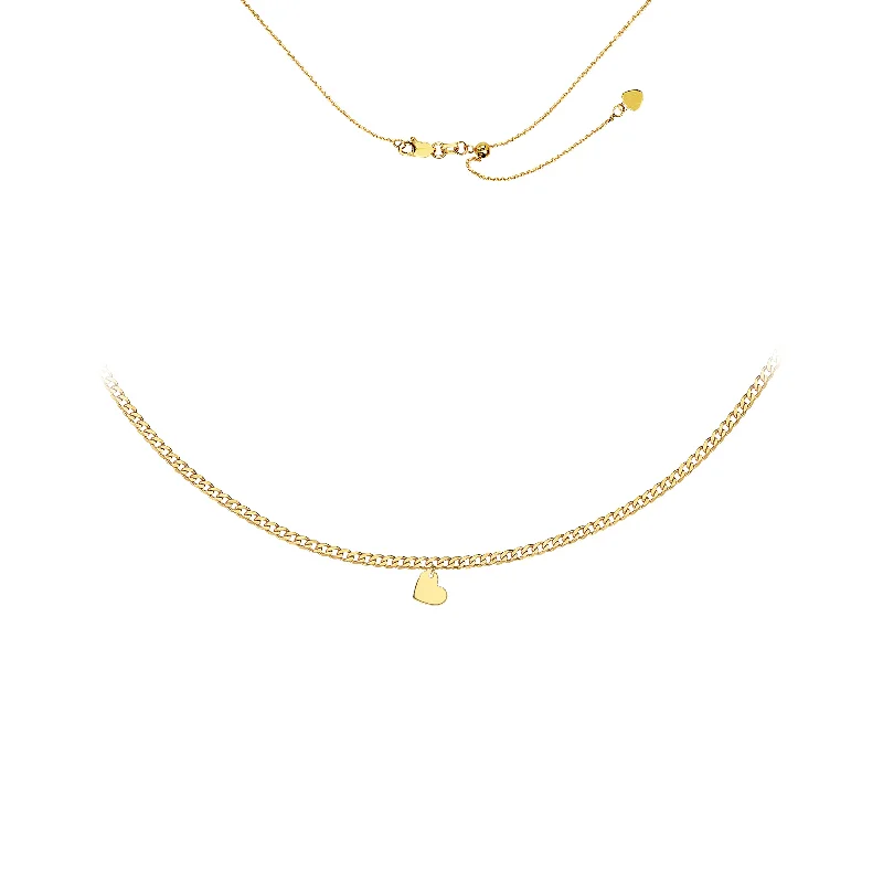 Crystal Pendant Necklaces-14K Yellow Gold Heart Adjustable Curb Link Choker