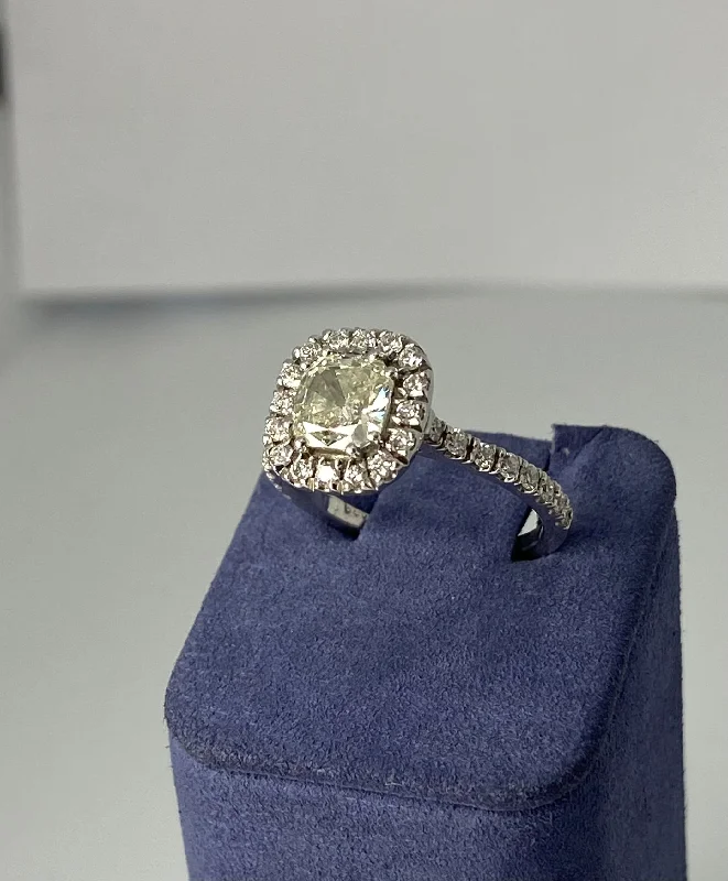 Thin Silver Rings-White Gold Cushion Cut Natural Diamond Ring