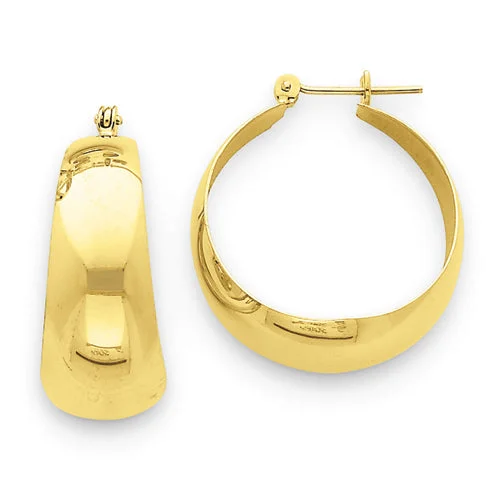 Vintage Earrings-Polished Tapered Hoop Earrings in 14K Yellow Gold, 10.5mm