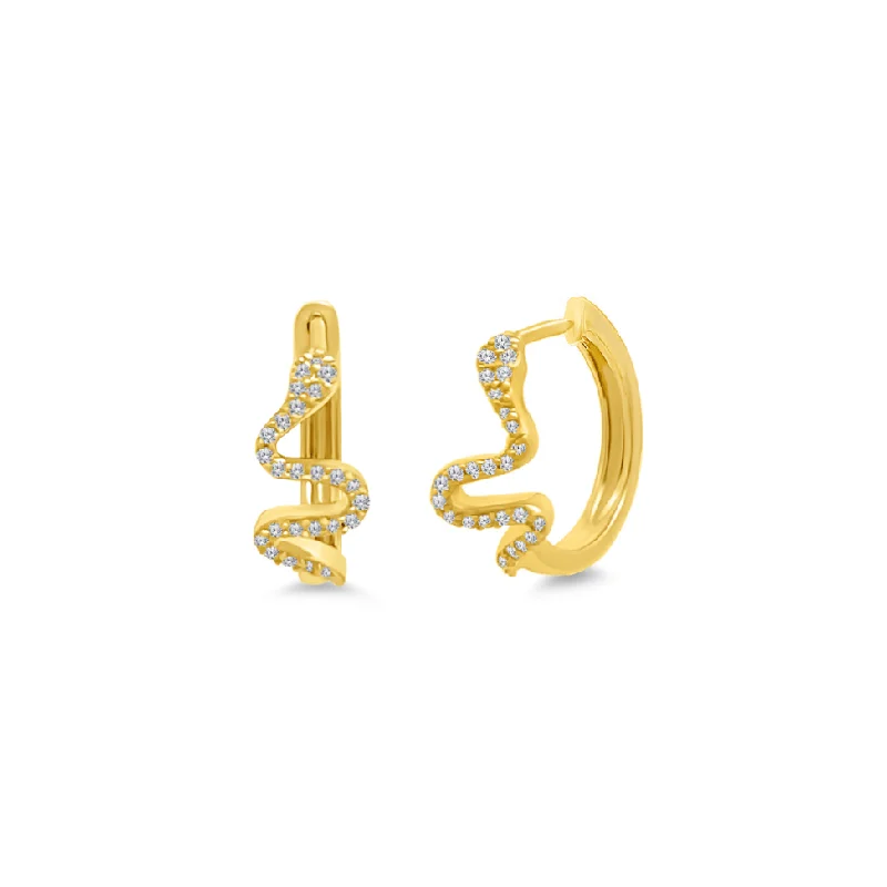 Soft Earrings-Pave Snake Small Hoops