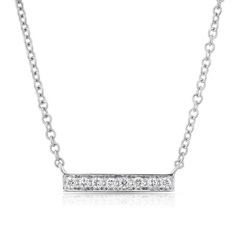 Spiral Necklaces-14K White Gold Short Diamond Bar Necklace