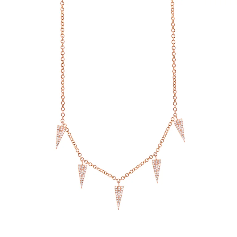 Handcrafted Necklaces-14K Rose Gold Diamond Pave Triangle Necklace