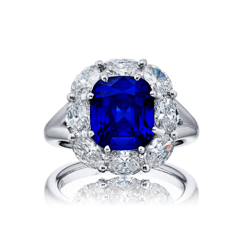 Engagement Rings for Women-JB Star Cushion Sapphire & Diamond Platinum Ring