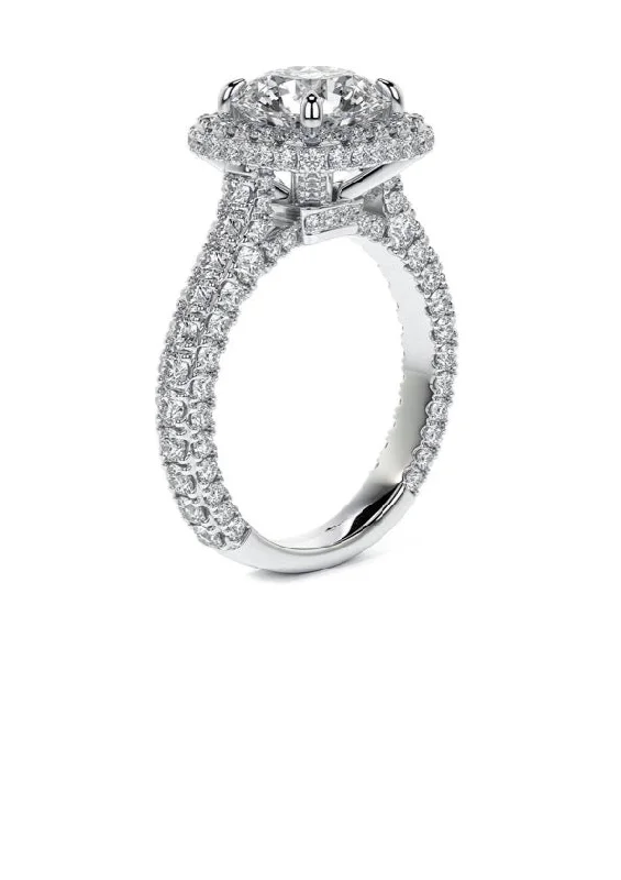 Band Rings-Exquisite Halo Diamond Pavé Engagement Ring