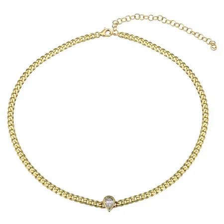 Spiral Necklaces-14k Yellow Gold Pear Shape Diamond Link Necklace