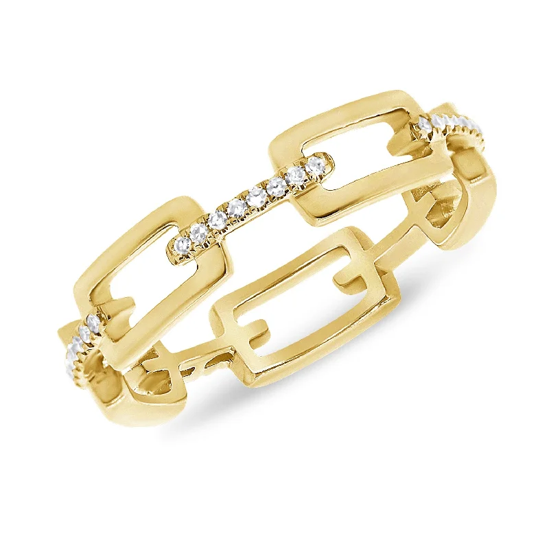 Double Rings-Elegant 14K Gold Geometric Chain Ring with Diamond Accents