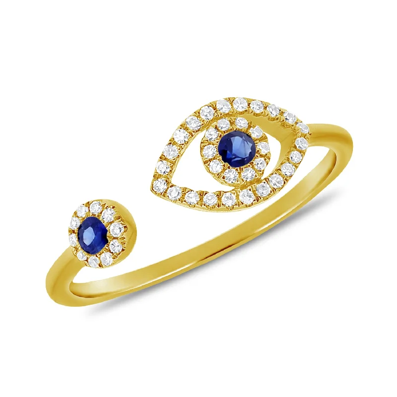 Vintage Diamond Rings-Diamond & Sapphire Evil Eye Ring set in 14kt Gold