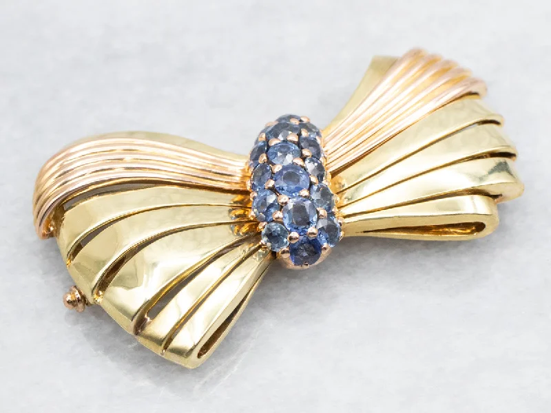 Custom Brooch for Dresses-Two Tone Sapphire Bow Brooch