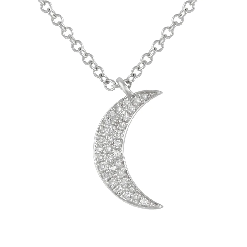 Colored Necklaces-14K White Gold Diamond Mini Moon Necklace