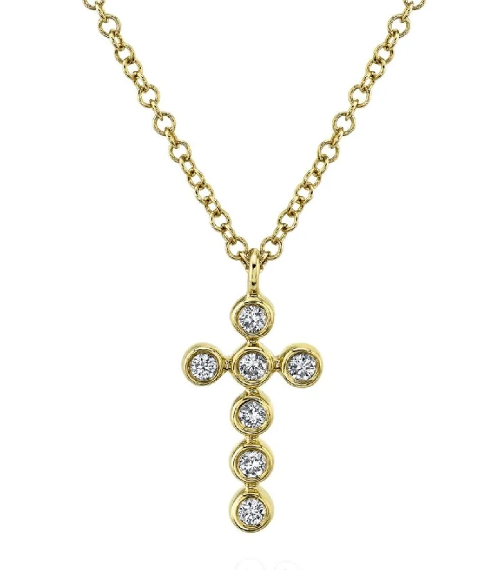 Artistic Necklaces-14k Yellow Gold Diamond Bezel Cross Necklace