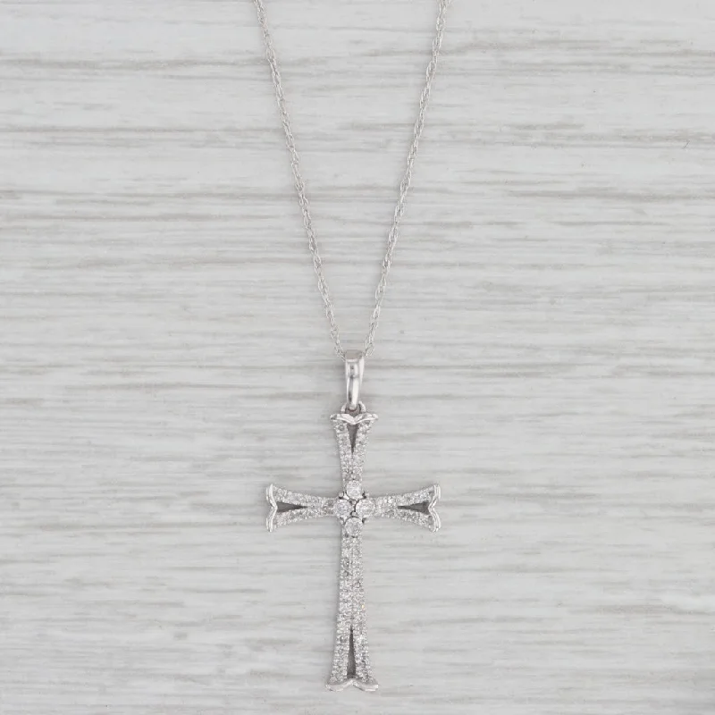 Platinum Necklaces-0.15ctw Diamond Cross Pendant Necklace 10k White Gold 18" Rope Chain