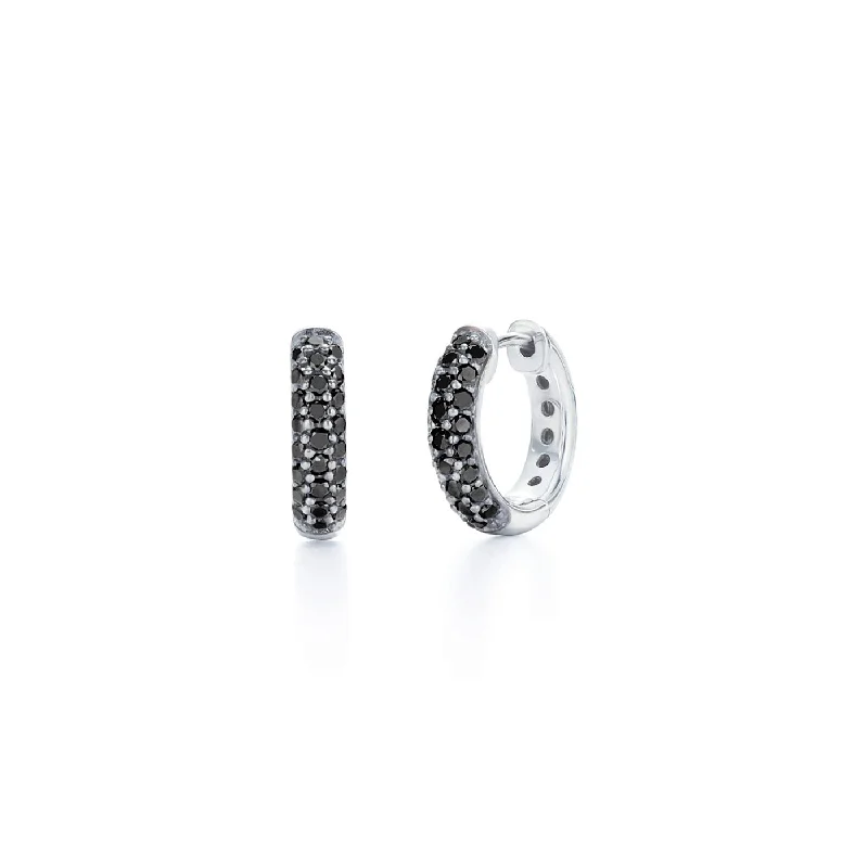 Flower Earrings-KWIAT Moonlight Collection Pave Black Diamond Huggie Earring E-2453-0-DIA-18KW