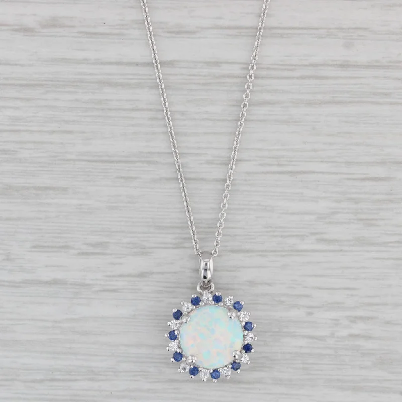 Crystal Drop Necklaces-Lab Created Opal Lab Created Sapphire Pendant Necklace Sterling Silver 18"