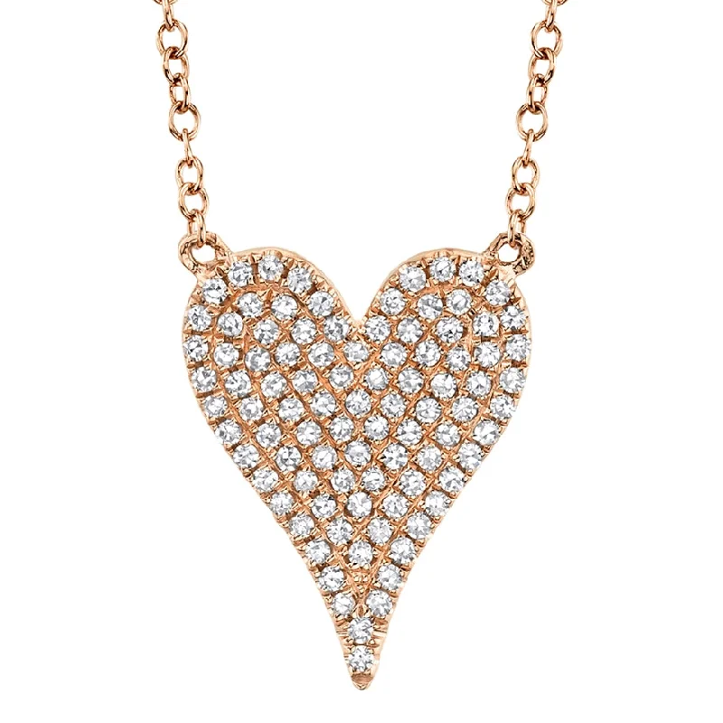 Handmade Gold Necklaces-14K Rose Gold Pave Diamond Heart Necklace (Medium)