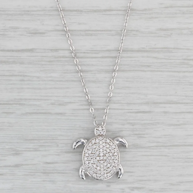 Customizable Necklaces-New 0.29ctw Diamond Sea Turtle Pendant Necklace 14k Gold 16-18" Cable Chain