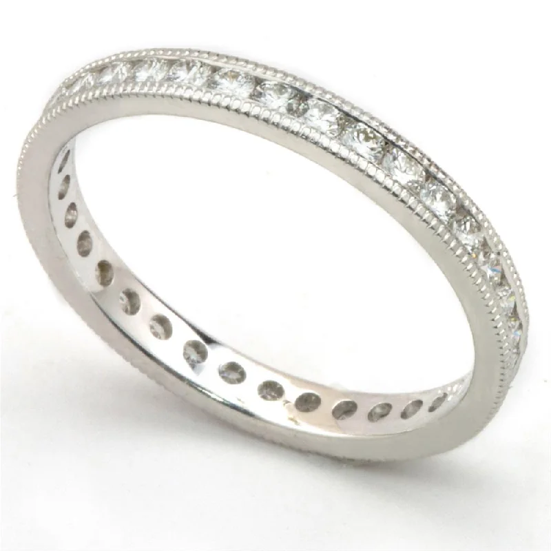 Men's Wedding Rings-Round Diamond Channel Set Eternity Band Anniversary Ring with Milgrain Edges 18K 3/4 carats