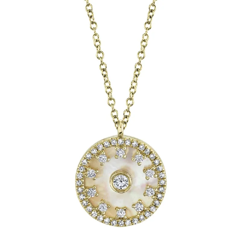 Colorful Pendant Necklaces-14K Yellow Gold Diamond + Mother of Pearl Necklace