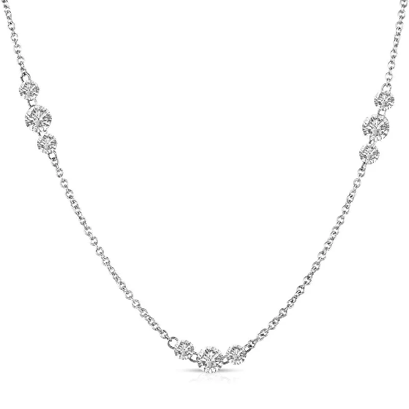 Chunky Silver Necklaces-14K White Gold Round Drilled Diamond By The Yard Necklace