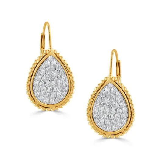 Unique Earrings-Byzantine 0.84Ct Diamond Pave Drop Earrings in 18k Yellow and White Gold