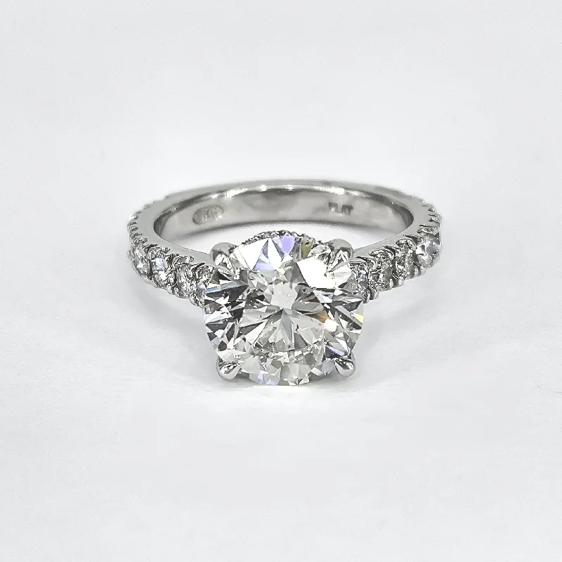 Vintage Diamond Rings-3.02 Carat Hidden Halo Diamond Engagement Ring in Platinum