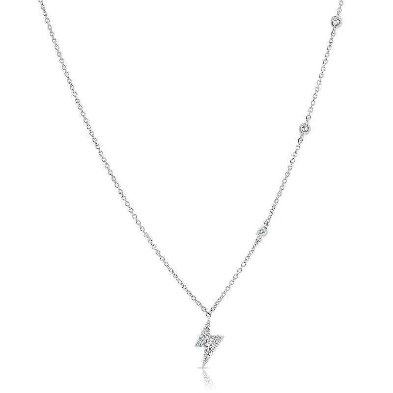 Faux Leather Necklaces-14K White Gold Diamond Lightning Bold Diamond Necklace