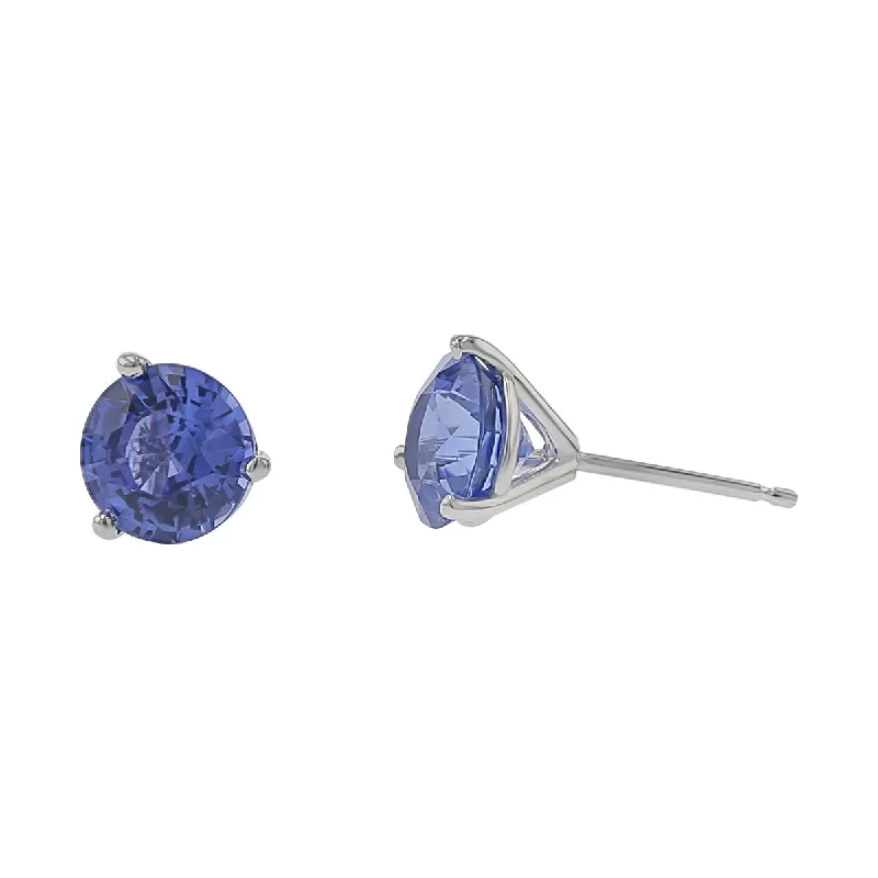 Fancy Drop Earrings-18K White Gold Sri Lankan Sapphire Stud Earrings