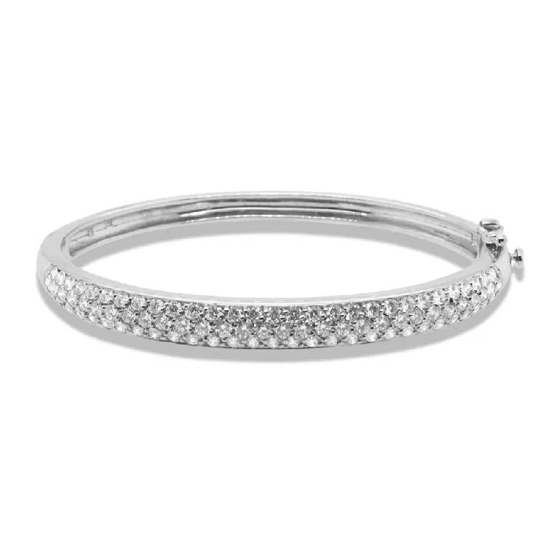 Stylish Wedding Bangles-14k White Gold Hinged Bangle Bracelet - 3.00cttw