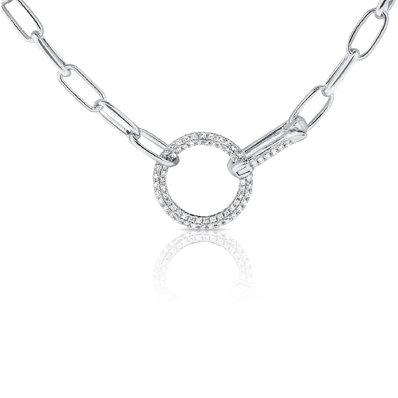 Thick Necklaces-14K White Gold Diamond Pave Circle "Y" Adjustable Necklace