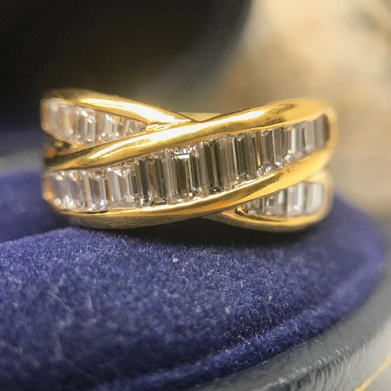 Onyx Rings-Retro Baguette Diamond Crossover Band