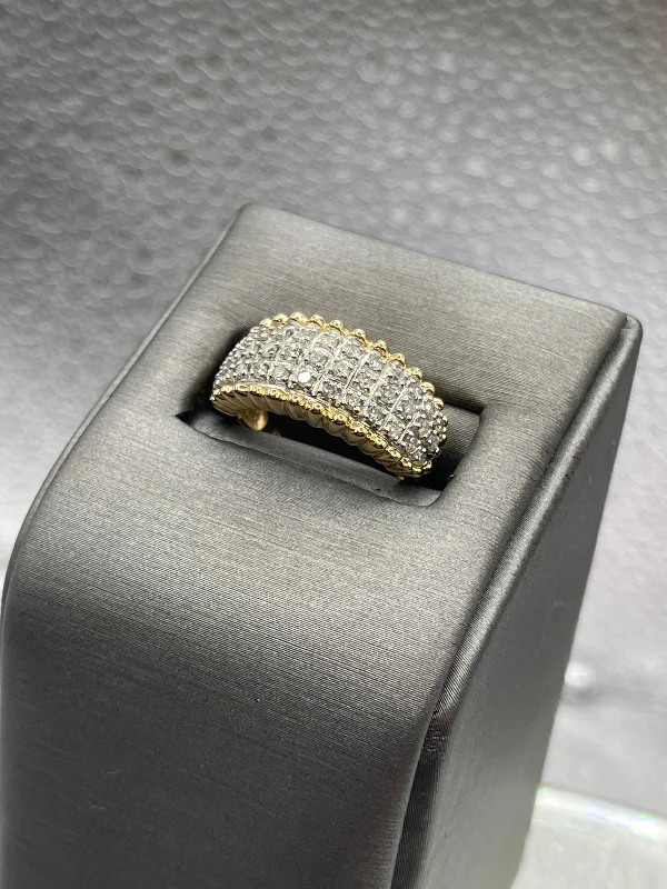 Wedding Set Rings for Men-Ladies 14 Karat Yellow Gold Diamond Honeycomb Band