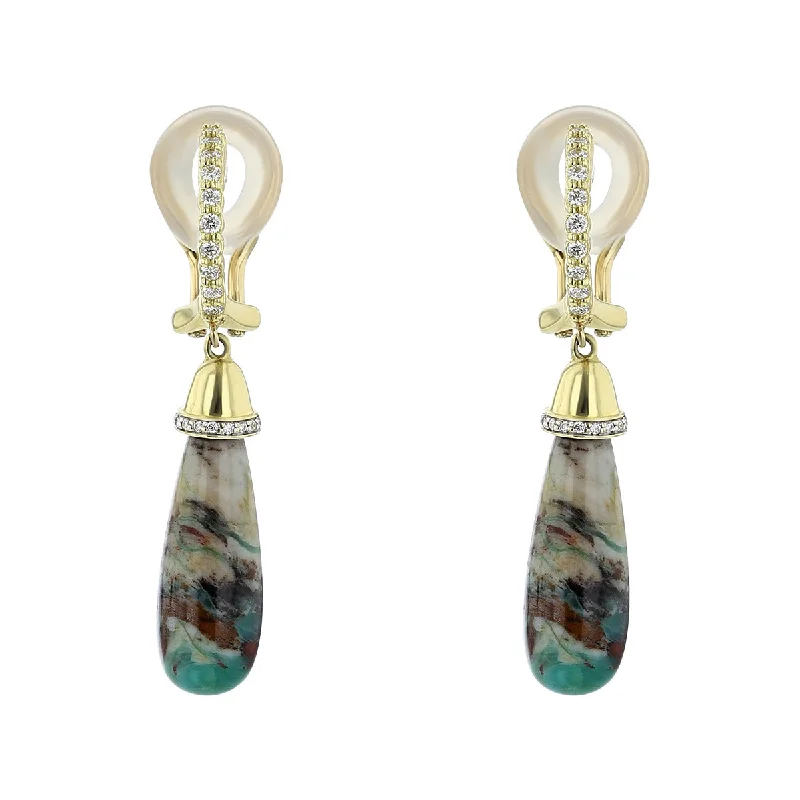 Silver Drop Earrings-Turkish Wood Opal Briolette Drop Earrings