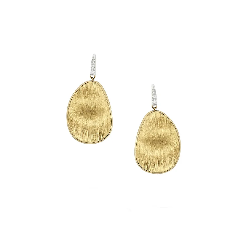 Fashion Earrings-Lunaria 0.05Ct Diamond Hand Engraved Drop Earrings in 18K Yellow and Gold