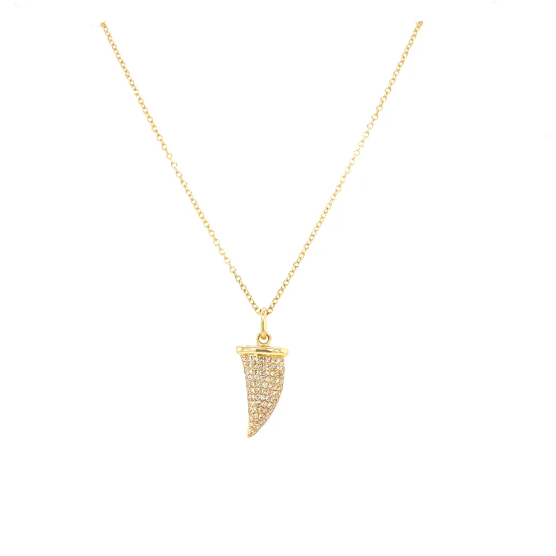 Designer Necklaces-14K Yellow Gold Diamond Italian Horn Necklace