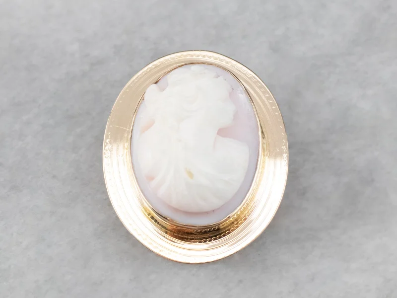 Custom Fashion Brooch-Vintage Pink Shell Cameo Gold Brooch