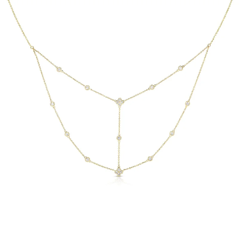 Silver Choker Necklaces-14K Yellow Gold Diamond Flower Layer Necklace