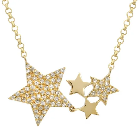 Art Deco Necklaces-14K Yellow Gold Diamond Star Constellation Necklace