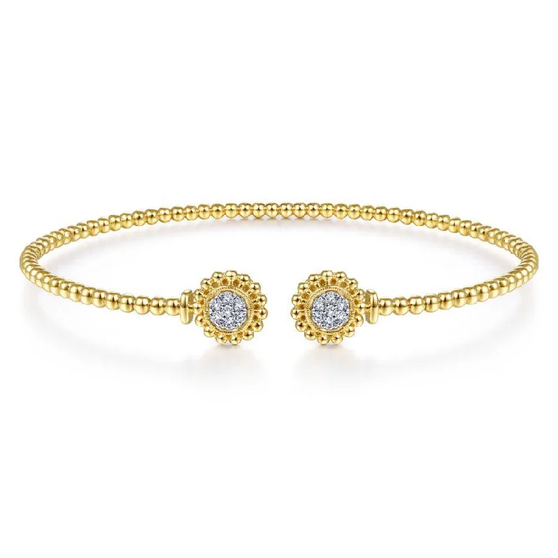 Chic Bangles-Gabriel & Co. - BG4259-62Y45JJ - 14K Yellow Gold Open Bangle with Pave Diamond Circles