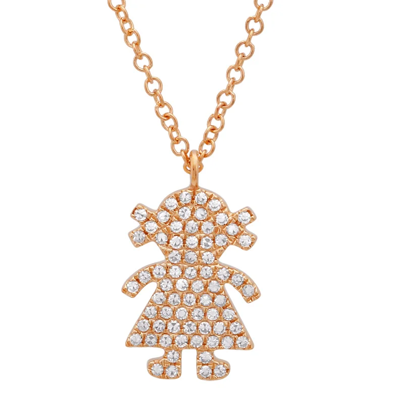 Fashion Pendant Necklaces-14K Rose Gold Diamond Girl Pendant