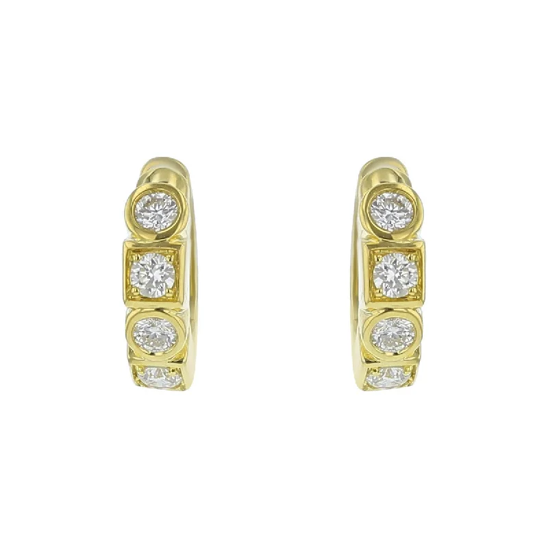 Round Earrings-Diamond Circle and Square Hoop Earrings