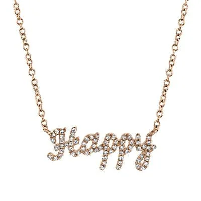 Vintage Gold Necklaces-14K Rose Gold Diamond "HAPPY" Necklace